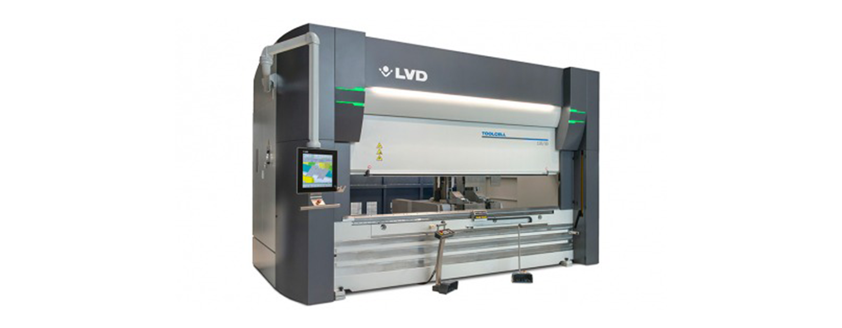 Pressa piegatrice CNC LVD Toolcell per piegatura lamiera precisa e automatica con controllo laser.